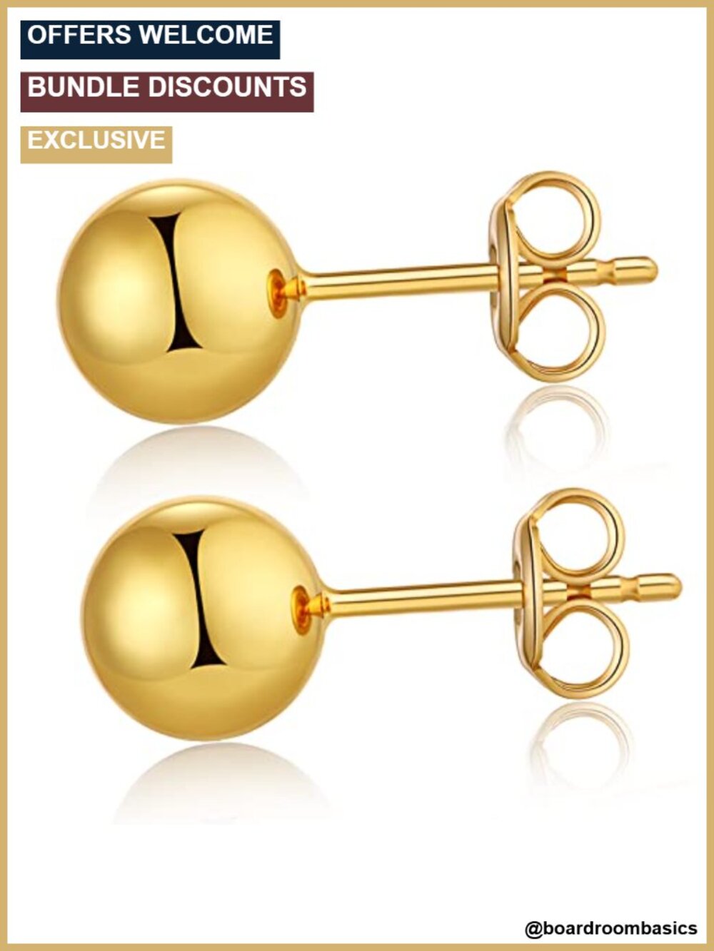 18K Gold Plated Sterling Silver Ball Stud Earrings